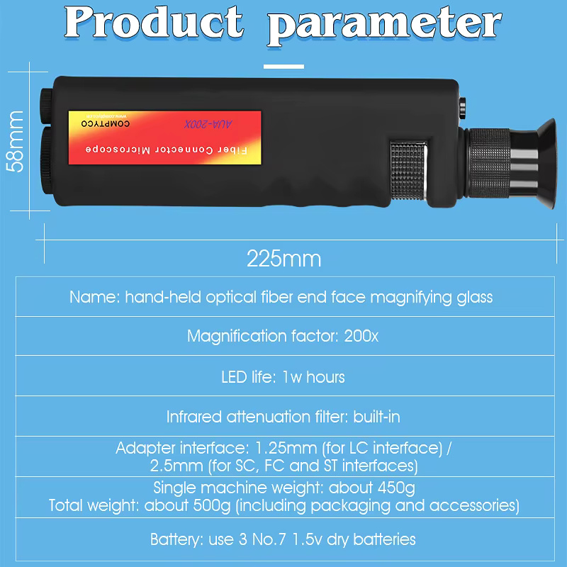 COMPTYCO AUA-200X fiber end face magnifier fiber optic inspection instrument SC/FC/ST/LC interface Fiber Optic Microscope