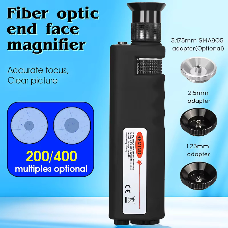 200X/400X LED Handheld Anti Slip Rubber SC/FC/LC/ST/SMA905 connection 1.25/2.5/3.175MM Fiber Optic Inspection Microscope