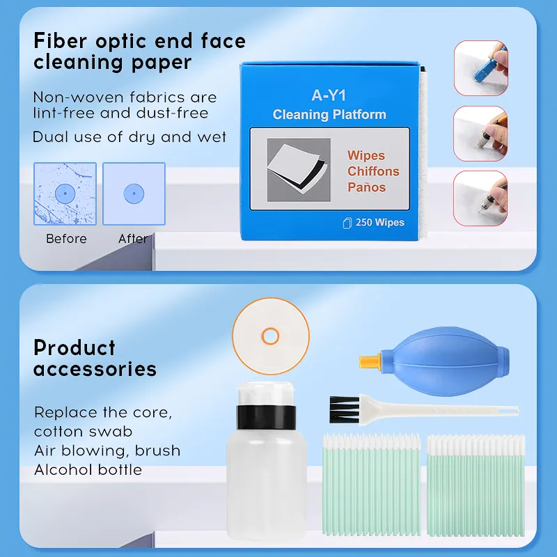COMPTYCO fiber optic cleaner fiber optic 12 kit, MPO cleaning pen/box fiber optic cleaning tool set fiber optic cleaner LC/SC/FC/ST one click cleaning tool 1.25mm and 2.5mm fiber optic cleaning pen Y3 fiber optic dust-free paper